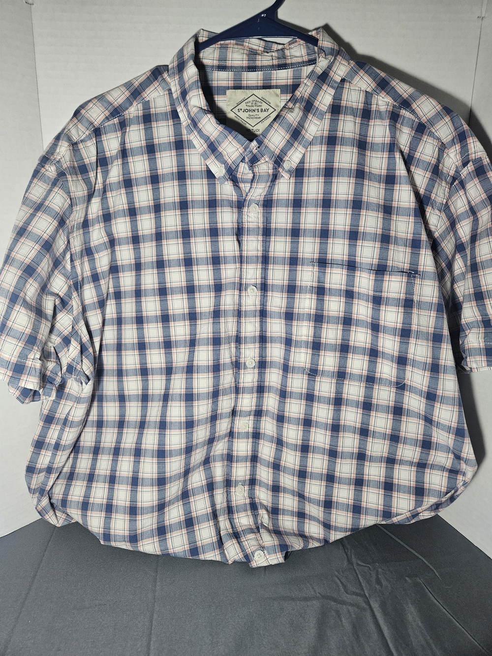 St. John's Bay Blue, White and Pink Plaid Short-Sleeve Button-Up Shirt